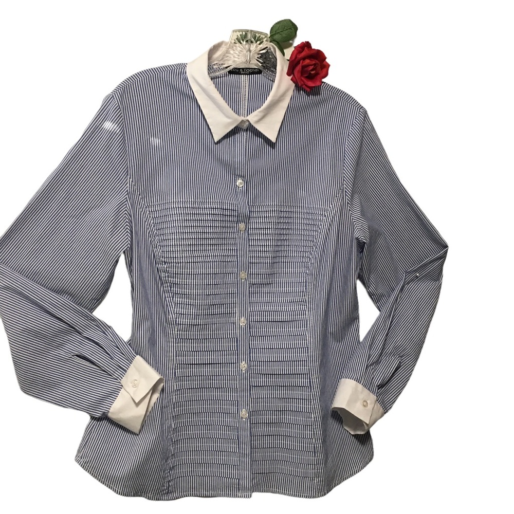 VTG Top Zac & Rachel Petite PXL Long sleeve pleated front contrasting fabric…
